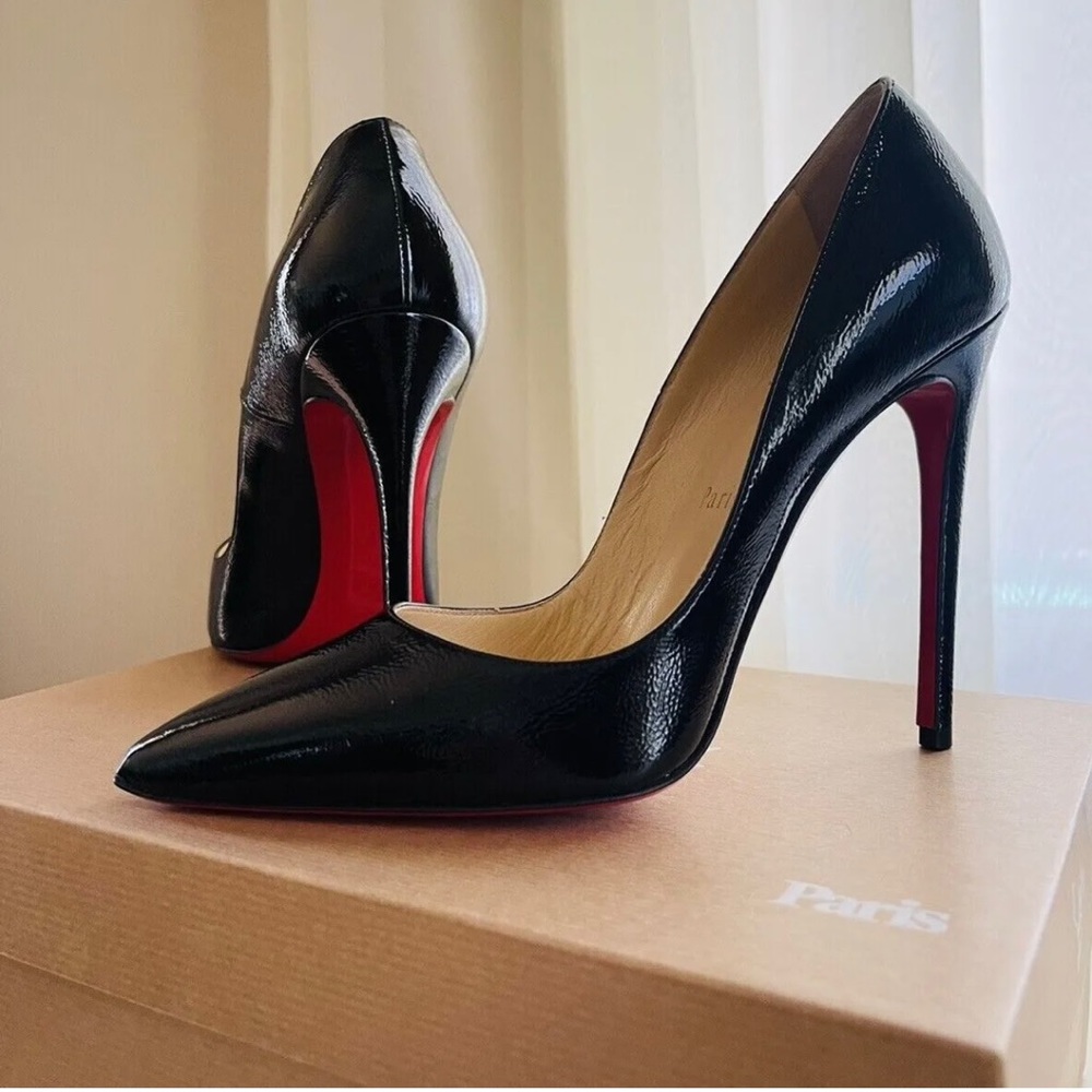 Christian Louboutin Pigalle Follies Black Patent Leather Pointed Toe Heel Siz 38